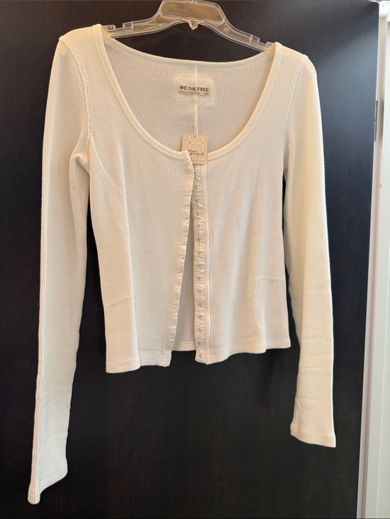 We The Free Tops - We The Free Cream Ribbed Scoop-Neck Button-Front Cardigan